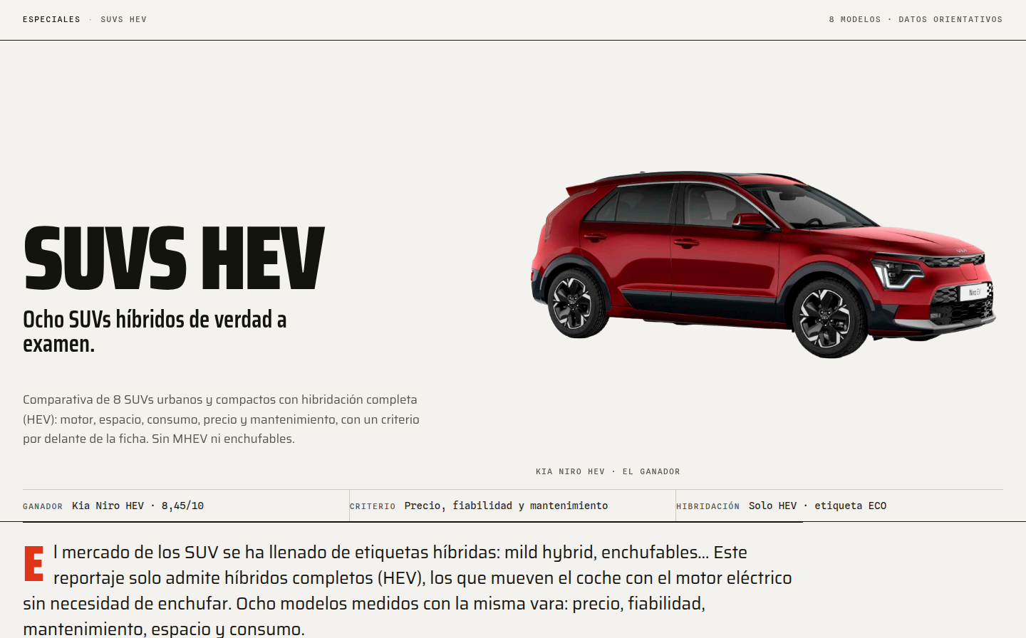 Portada del especial SUVs híbridos HEV